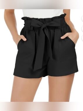 Black Paperbag Shorts Size S High Waist Tie Waist Pocket Shorts